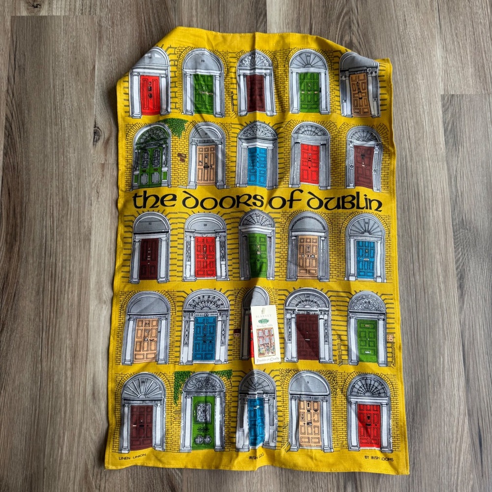 Blarney Woollen‎ Mills Doors of Dublin Tea Towel Yellow Linen Union Irish Looms